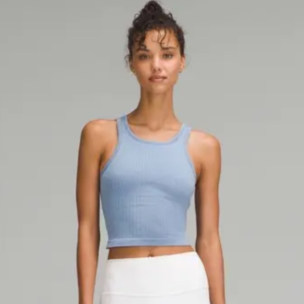 Lululemon Ebb to Street Cropped Racerback Tank Top (Size 6) in Blue Willow